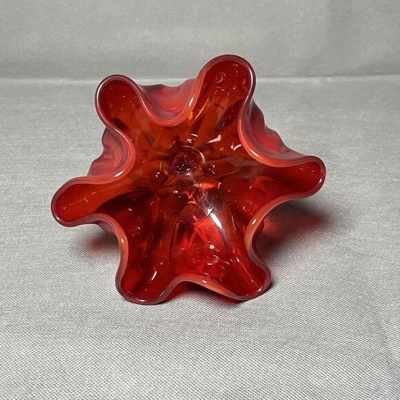 Vtg 70s L E Smith Amberina Glass Footed Pedestal Bowl Handkerchief 6 Finger Vase - Picture 8 of 10